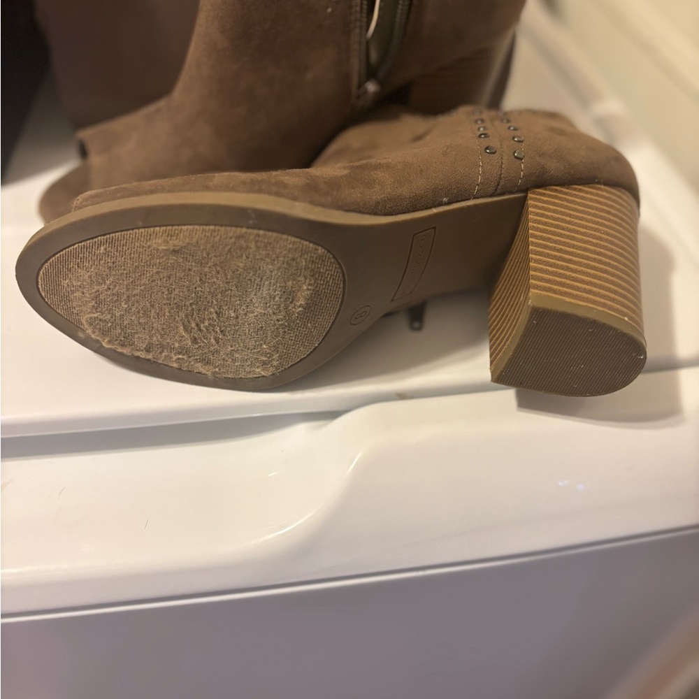 Brown Peep-Toe Ankle Boots - Picture 2 of 4